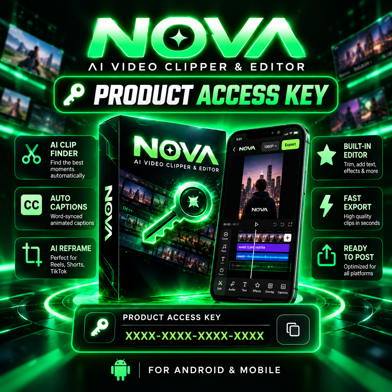NOVA AI Video Clipper & Editor – Android Product Access Key